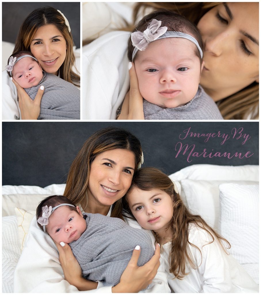 Mom and her girls; newborn baby girl and 4 year old