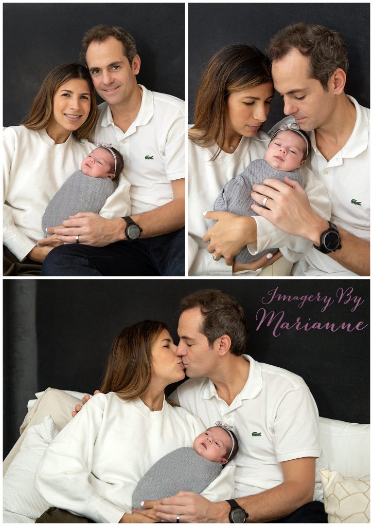 Mom and Dad with newborn baby during lifestyle shoot at home