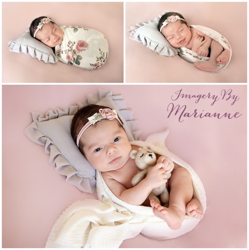 Newborn baby girl photographed at home during lifestyle session