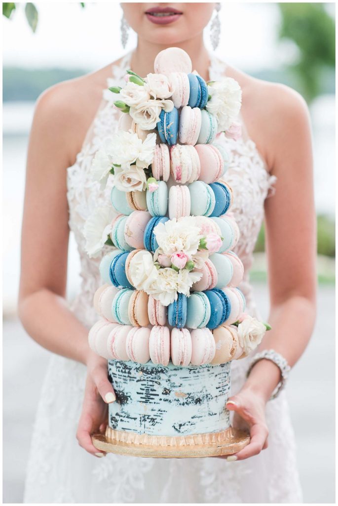 beautifully styled macaron display wedding details at new jersey venue