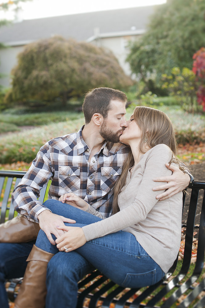 Portrait of the engaged couple during their engagement session outside the Sculpture Garden at Monmouth University.