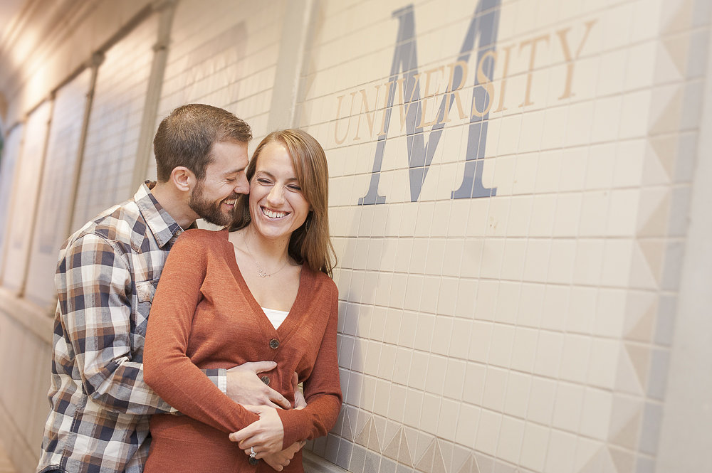 Portrait of the engaged couple during their engagement session in the tunnel at Monmouth University.