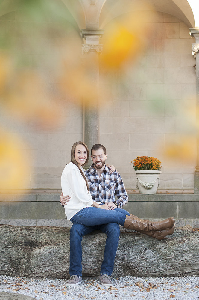 Portrait of the engaged couple during their engagement session at Monmouth University.